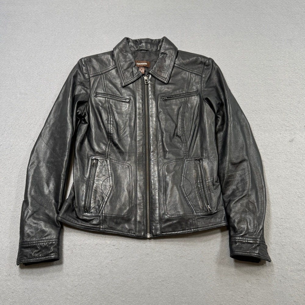 Vintage Danier Leather Jacket Women's XS Black Genuine Motorcycle Utility Biker